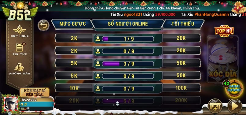 Mức cược đa dạng trên B52 Club
