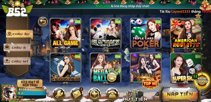 Sảnh Mega Ball trên B52 Club