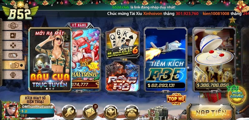 Trang chủ cổng game B52 Club có chứa tựa game Long Hổ